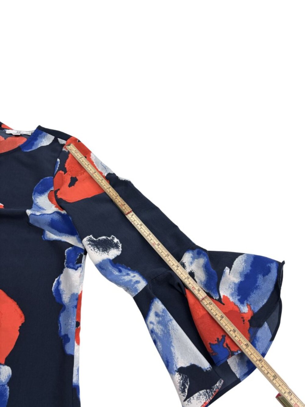 Floral Print Long-Sleeve Blouse With Tie Back & Flared Cuffs By Halston Womens M - Picture 8 of 9